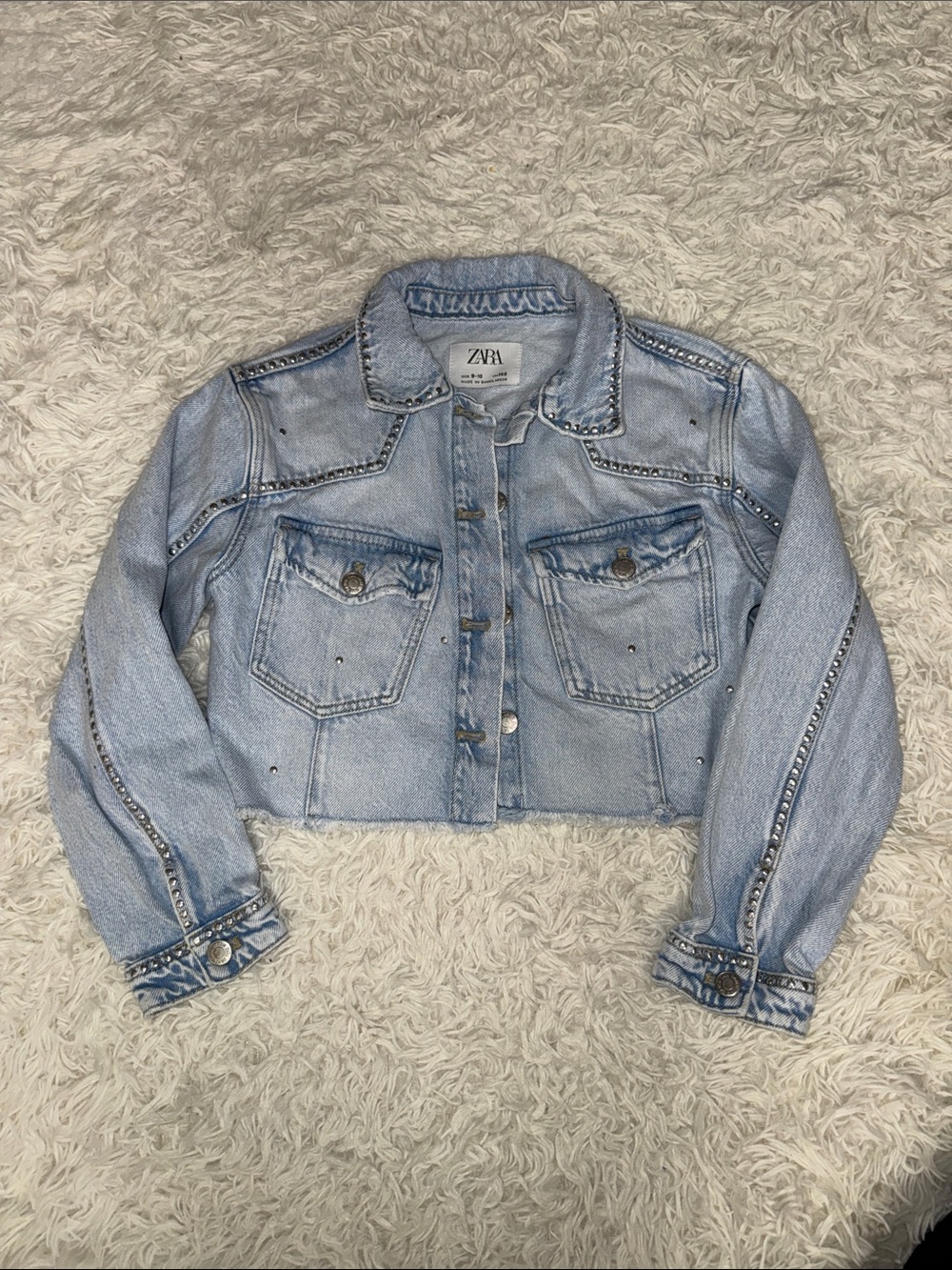 ZARA Light Blue Girls Cropped Denim Jacket size 9-10